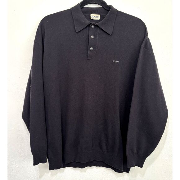 Joop Mens Lambswool Henley Sweater Sz 56 Black Collared Preppy Academia - Picture 1 of 7